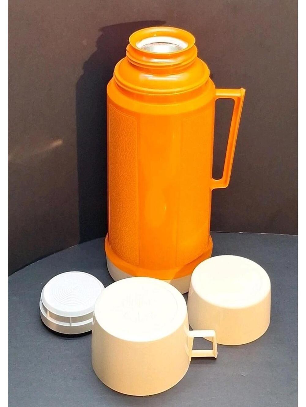 70s Safety Orange Thermos King-Seely Flask Model 25Q For Vacuum Sealed Hot/Cold